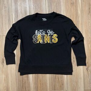 Time & Tru Women's M Long Sleeve Lets Go Saints faux sequence